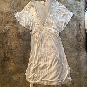 White H&M dress with floral neckline details